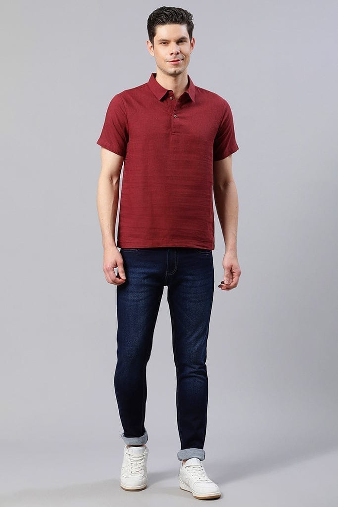 Maroon Solid Polo Collar Casual Shirt