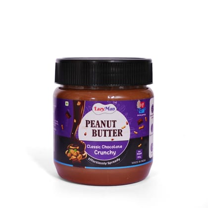 Lazyman Classic Chocolate Crunchy High Protein Peanut Butter, 1 Pet Jar - 350 Grams