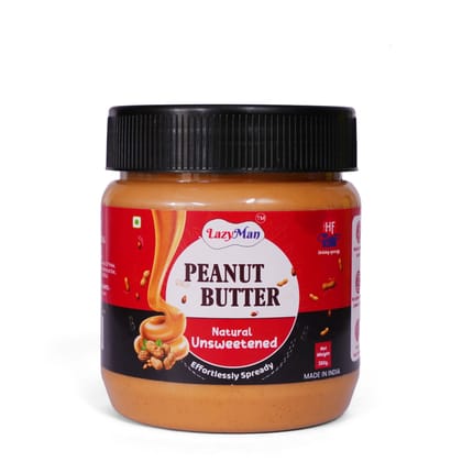 Lazyman Natural Unsweetened Peanut Butter, 1 Pet Jar - 350 Grams