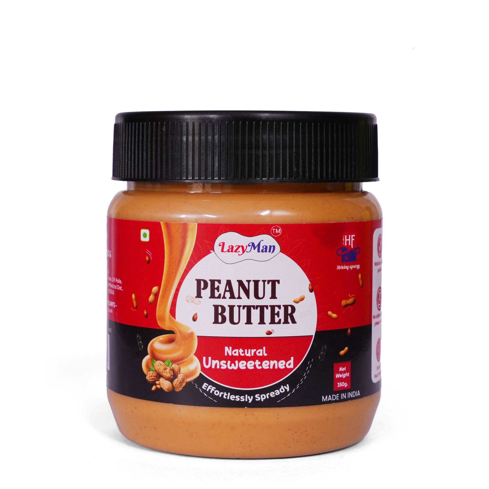 Lazyman Natural Unsweetened Peanut Butter, 1 Pet Jar - 350 Grams