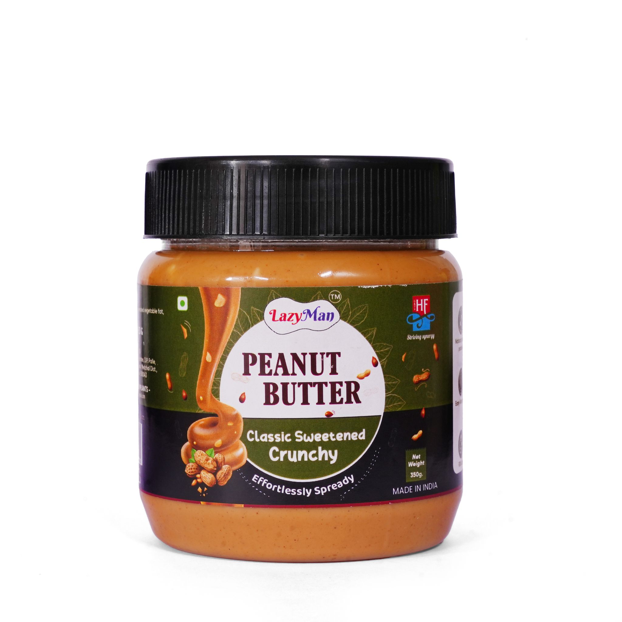 Lazyman Sweetened Crunchy Peanut Butter, 1 Pet Jar - 350 Grams