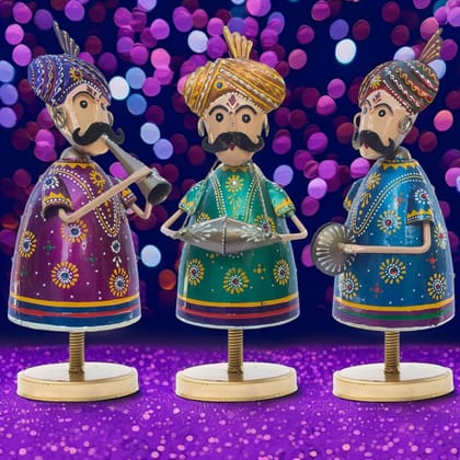 Chitrani Handicraft Handcrafted Trio of Mota Bhai Musicians Iron Figurine Traditional Home Decor Showpiece Set for Living Room, Office, Festivities, Music Lovers