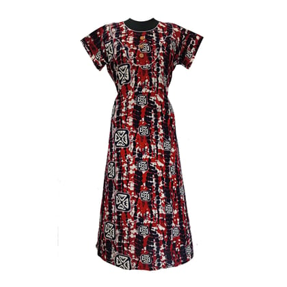 Women's Cotton Printed Red & Black Long Maxi Nightgown