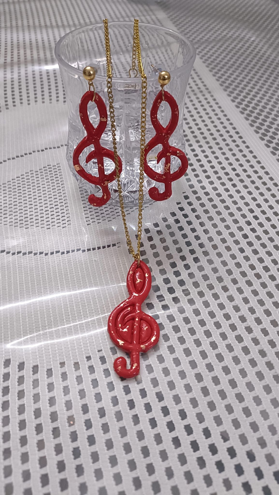 Red Music Note Jewelry Set