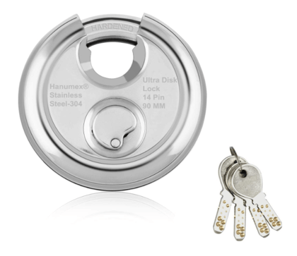 Hanumex® 90mm Padlock Lock Advance Ultra Keys Technology Safety Disc 14 Pin Micro Accuracy Stainless Steel Lock Shutter Lock Door Lock Original 4 Keys Included in This Lock's Pack of-1