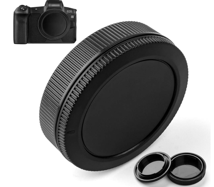 Hanumex® RF Mount Rear Body Cap - Ultimate Black Cap Set for Canon EOS R Series: Lens Rear Cap, Camera Body Cap, and Lens Cover