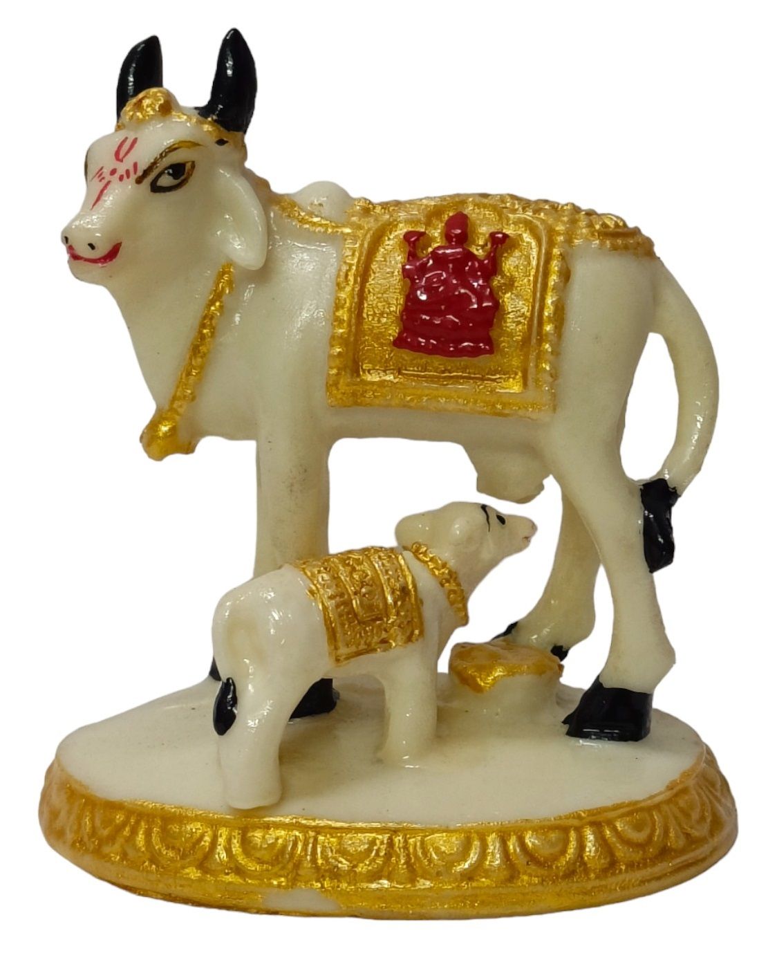 Dev Bhakti Cow and Calf Statue Kamdhenu Gau Mata, Animal Puja, Idol Gift Decorative Showpiece - 8 cm  (Marble, Multicolor)