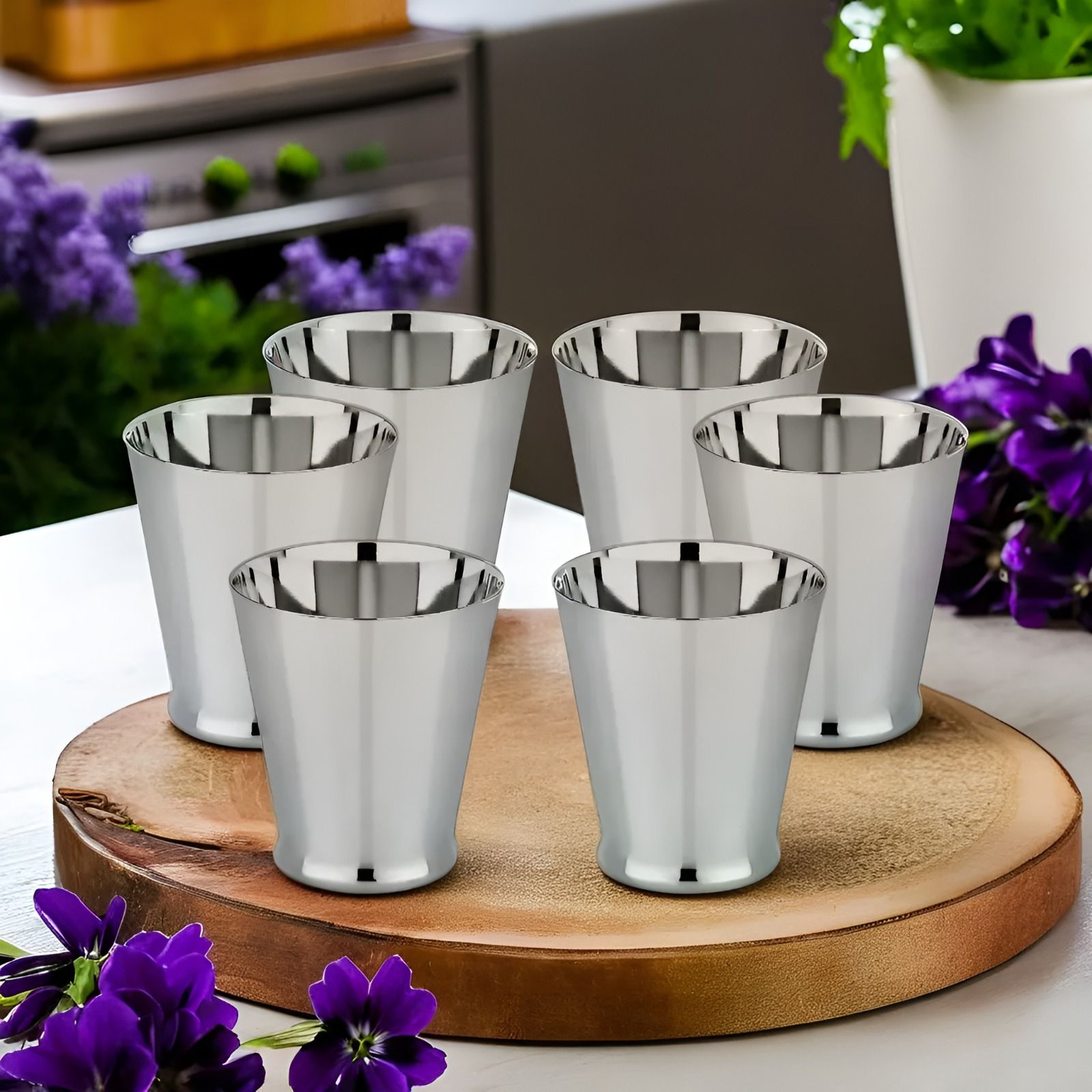 Dr. WaterR Stainless Steel RoyaleSwag Glass Set of 6pcs Ideal For Water, Juice, Hot&Cold Drinks, Cocktail, Milkshake, Smoothie, Home, Party, Restaurant, Gifting, Special Occasion