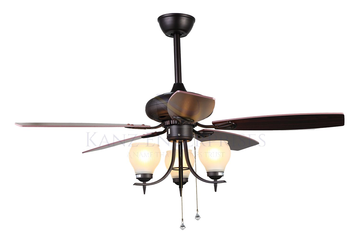 Kanz Enterprises Designer Fans with LED 52 Inches Wood Leaf MDF 5 blades Wood Grain NO Noise 40 watts DC Motor with 3 color LED light Remote Control Living Room Fan FNC 205