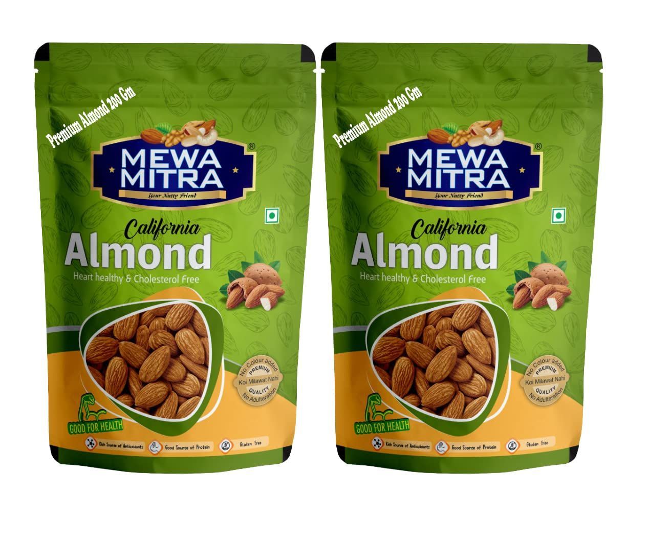 Natural and Fresh Almonds by Mewa Mitra  | Premium Californian Almonds, Raw Dry Fruit, High Protein Snack and Super Healthy Nuts | (Pack of 2x 250 gram)