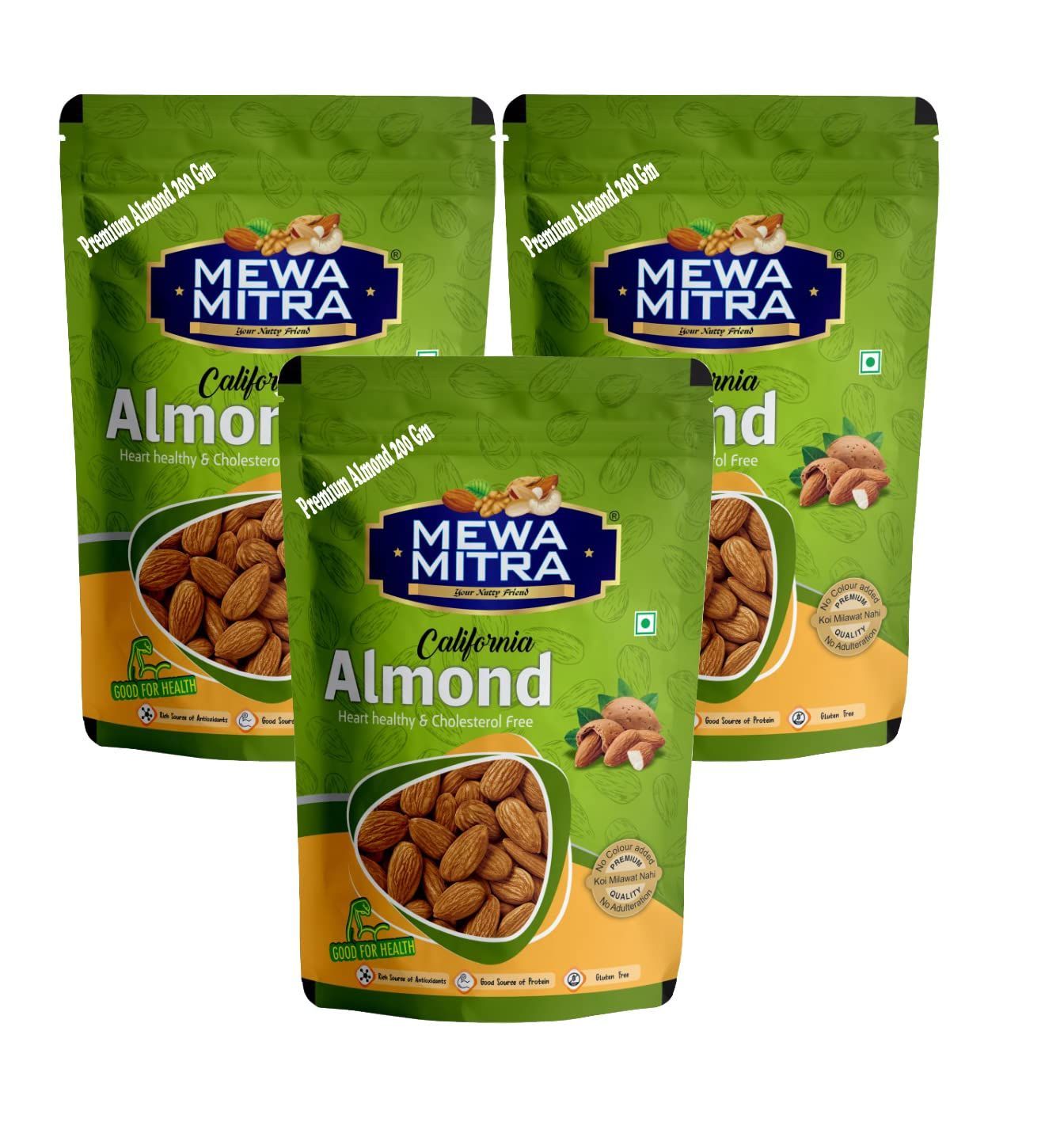 Natural and Fresh Almonds by Mewa Mitra  | Quality Badam Giri | Rich in Protein and Increase Stamina | Real Nuts | Healthy Dry Fruits| (Pack of 3) 750 gram