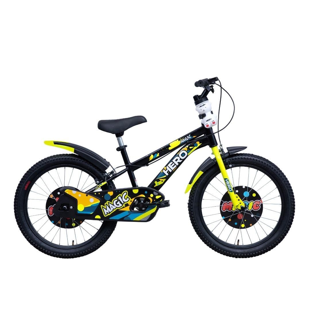 Hero Magic 20T Bicycle for Kids with Bottle & Cage | Caliper Brake | Rigid Suspension | Ideal for Kids | Black-Green | 95% Assembled Cycle(Ready to Ride in 5 Mins)