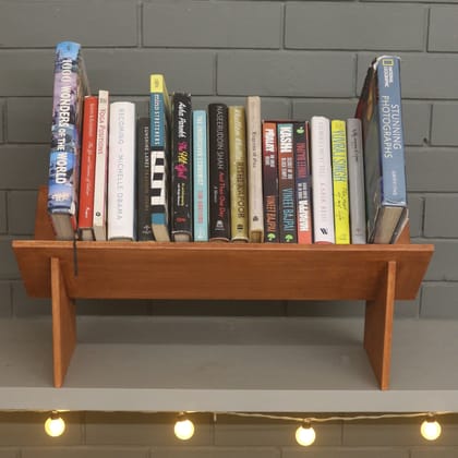 BARISH - Book Rack (Table Top) for Larger Books | Wooden Table Top Book Rack Shelf | Home Decor Piece | Handcrafted with Rubberwood | 66 x 30 x 28 (L x W x H)