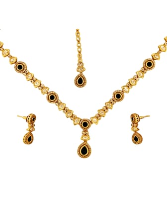  Gold-plated Kundan and Meenakari Necklace Set with Earrings and Maang Tikka