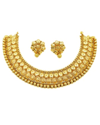  Bridal Gold Plated Coin Necklace Set with Earrings