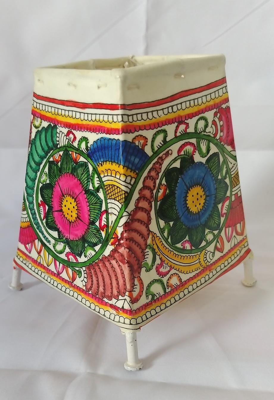 Hand-Painted Leather Lamp with flowers designs