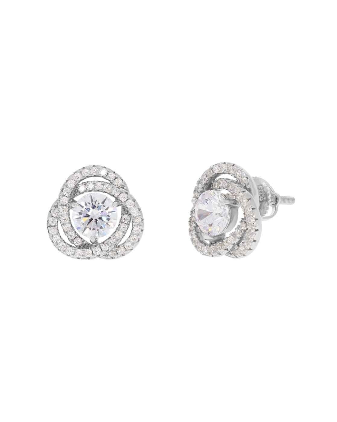  "Stunning Cubic Zirconia Double Halo Stud Earrings in Sterling Silver"