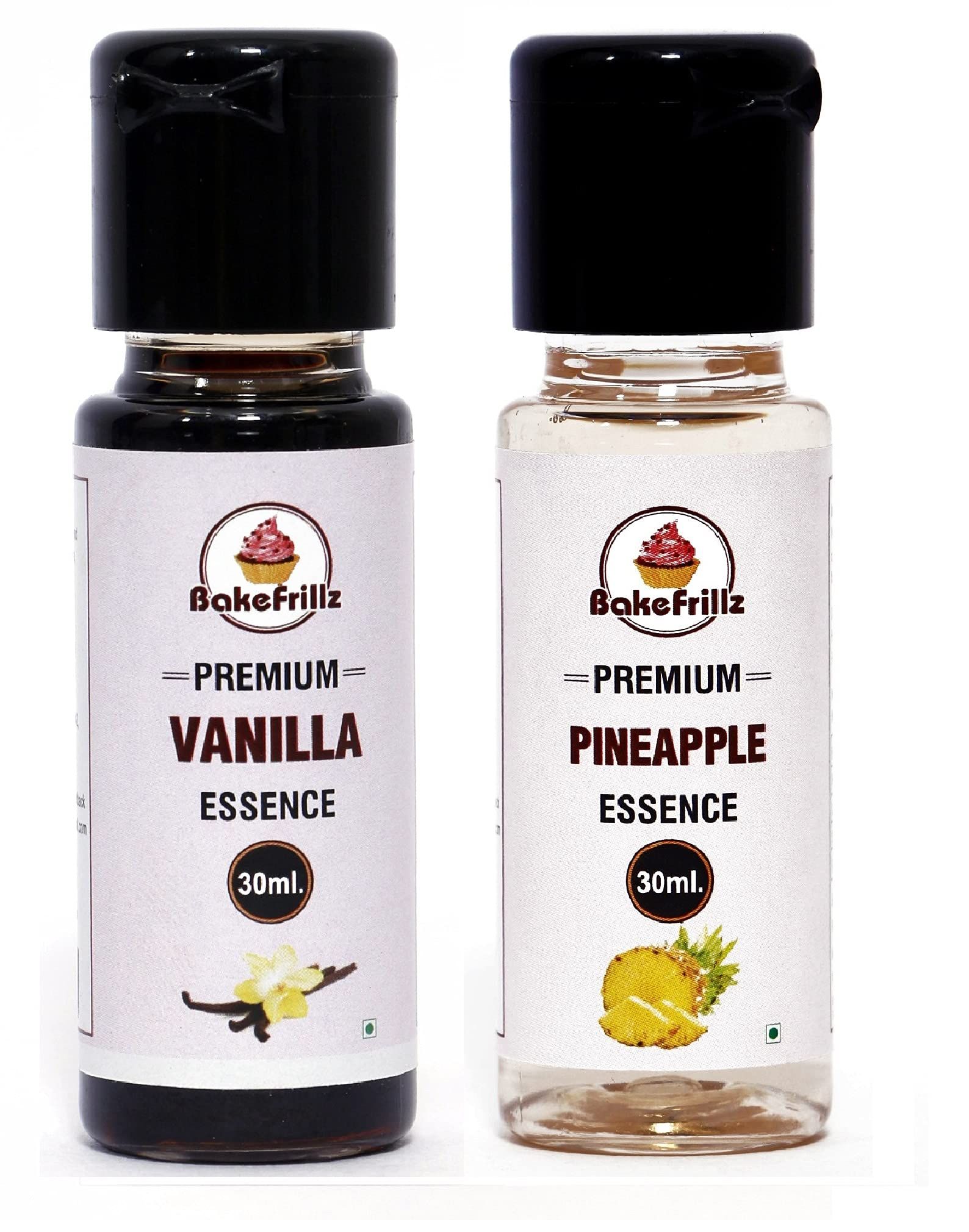 Bakefrillz Vanilla and Pineapple Flavor Essence, 30 ml x 2 for Cake Baking, Ice Creams, Puddings, Cookies