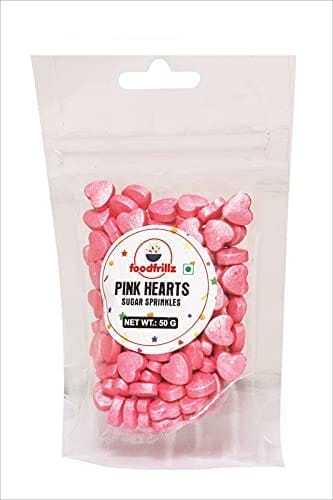 foodfrillz Pink Heart Sprinkles for Cake Decoration,Metalic Finish 50 g