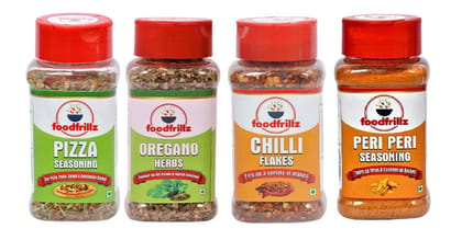 foodfrillz Pizza Seasoning, Chilli Flakes, Oregano & Peri Peri, (Italian Seasoning-Pack of 4) 210 g