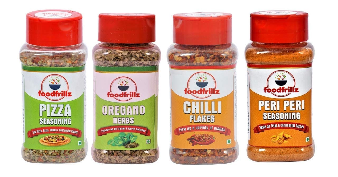 foodfrillz Pizza Seasoning, Chilli Flakes, Oregano & Peri Peri, (Italian Seasoning-Pack of 4) 210 g