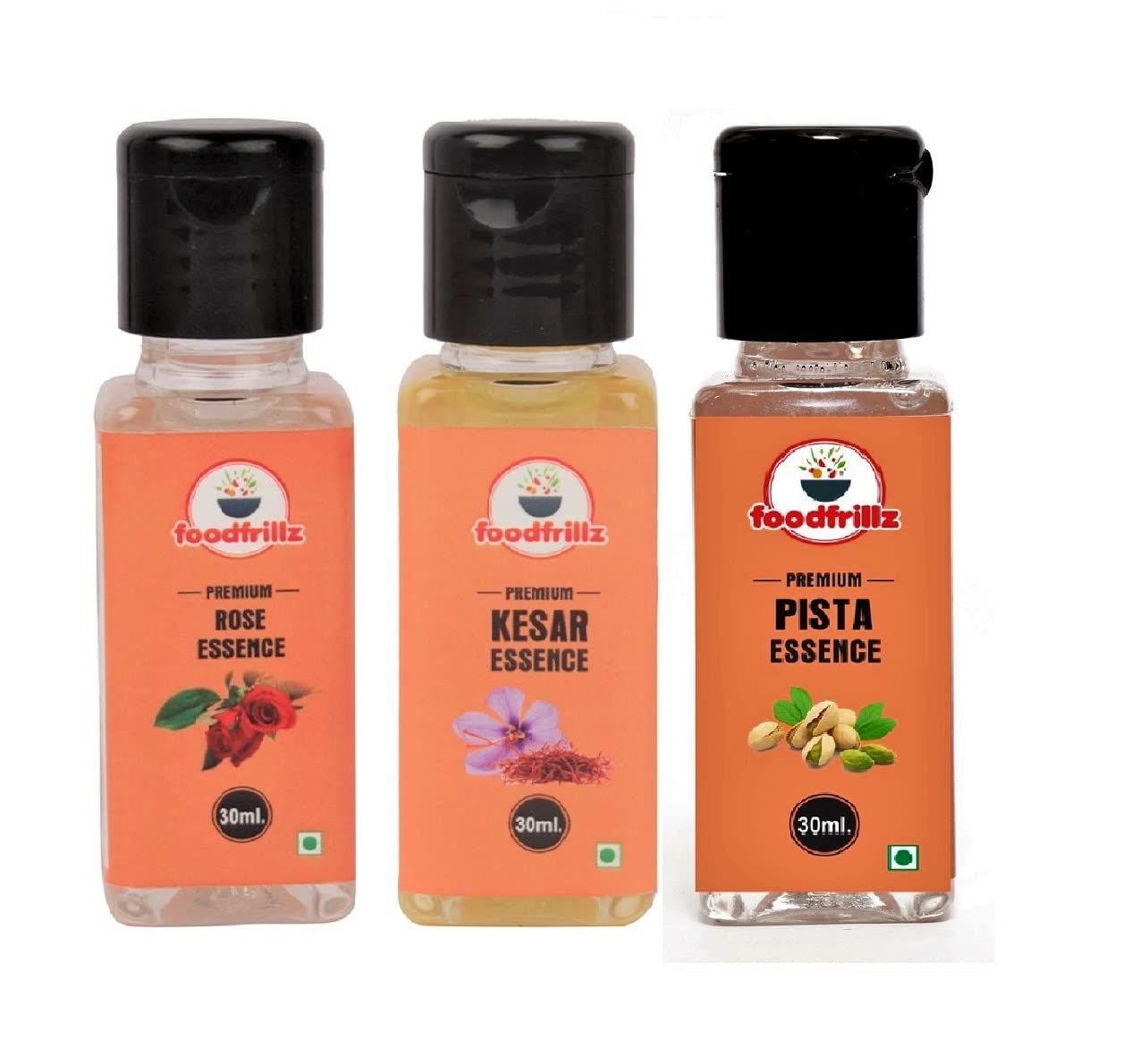 foodfrillz Pista, Rose & Kesar Pack of 3 Food Flavour Essence, 30 ml x 3