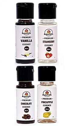 Bakefrillz Food Flavour Essence - Vanilla, Strawberry, Pineapple, Chocolate (30 ml x 4)