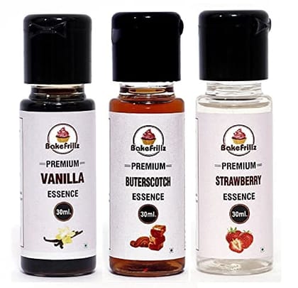 Bakefrillz Food Flavour Essence - Vanilla, Butterscotch, Strawberry (30 ml x 3)