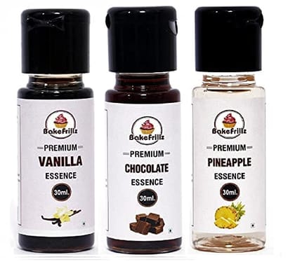 Bakefrillz Food Flavour Essence - Vanilla, Chocolate, Pineapple (30 ml x 3) Pack of 3