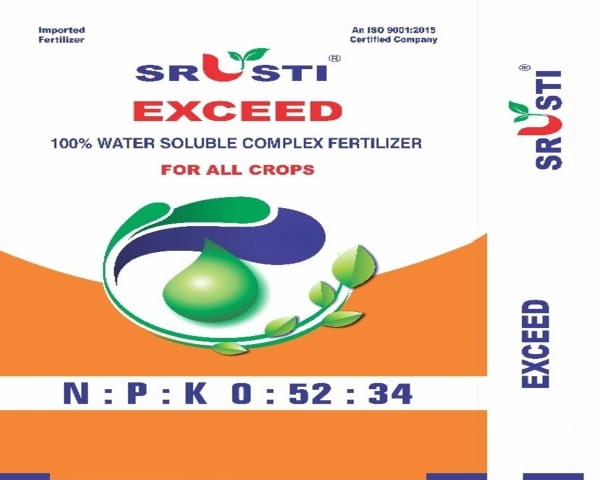 Srusti Exceed 100% Water Soluble Complex Fertilizer for All Crops, NPK 0:52:34, (Pack of 10)