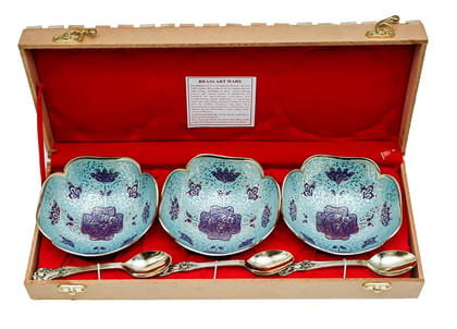 COTTAGE Brass Enamel Dry Fruit Bowl 6 Pcs Set with Box