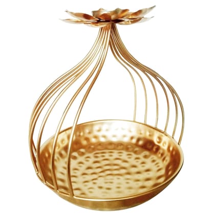 Malik HANDICRAFTS Metal Lotus Urli Bowl with Tealight Candle Holders Perfect for Home Decoration, Religious and Spiritual Ceremonies (Gold_28cm x 27cm x 32cm)