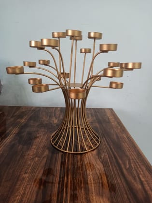 Malik HANDICRAFTS Elegant Golden Metal Tree Shaped 15 Light Candle Holder