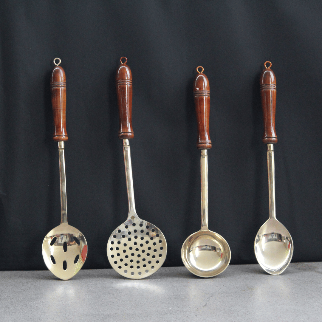 Brass Ladles Set of 4  with Wooden Handles