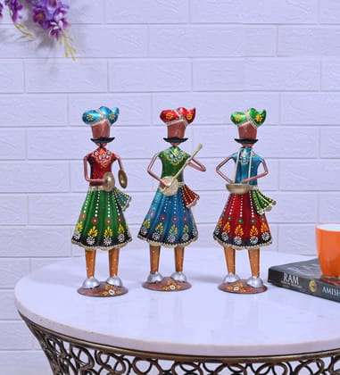 Handmade Home Decor Rajasthani Human Figurine Music Band Showpiece (Set Of 3)