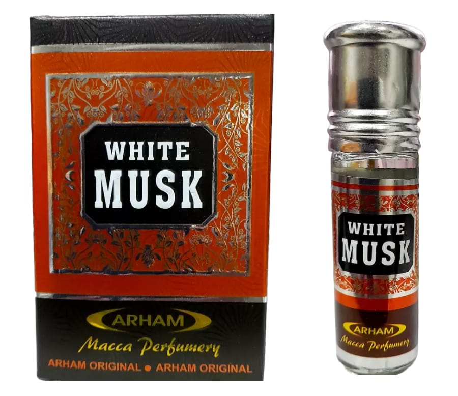 TAUSIF CREATION® Arham Attar White Musk 100% Non-Alcoholic Natural Apparel Perfumes (Roll On System Bottle) 8 Ml