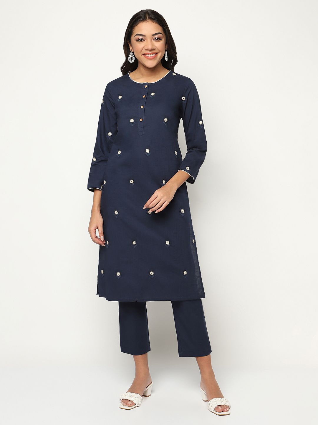 Indigo Embroidered Kurta Set