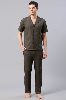 MEN SOLID DARK  BROWN CO-ORD SET