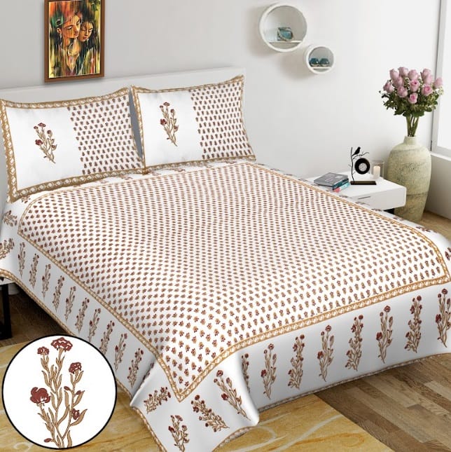 Super King (100x108 inches) Cotton Double Bedsheet with 2 Pillow Covers-(SKDB-Guldasta)