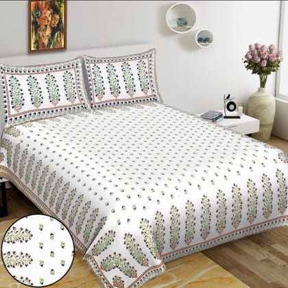 Super King (100x108 inches) Cotton Double Bedsheet with 2 Pillow Covers-(SKDB-FP Buti)