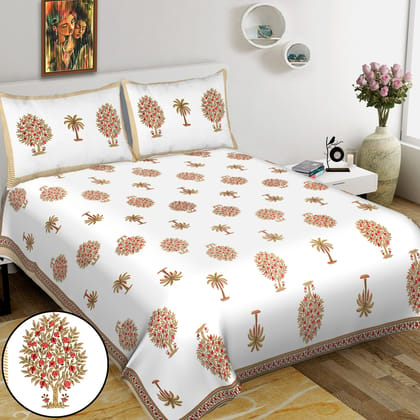 Super King (100x108 inches) Cotton Double Bedsheet with 2 Pillow Covers-(SKDB-Palm)