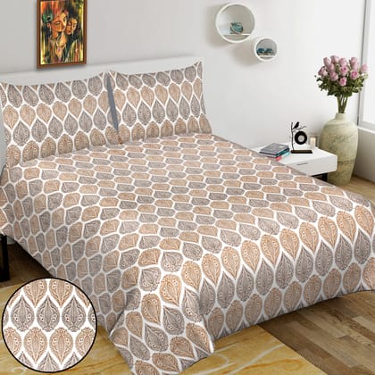 Super King (100x108 inches) Cotton Double Bedsheet with 2 Pillow Covers-(SKDB-Leaf)