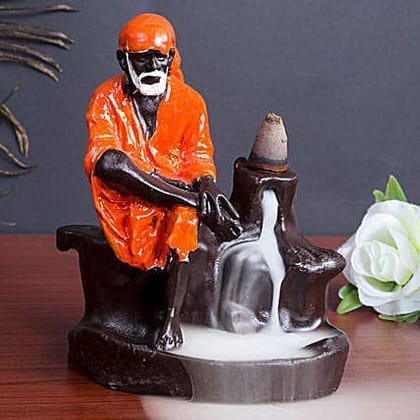 Smoke Backflow Fountain Sai Baba Incense Holder Decorative Showpiece Gift with Free 10 Scented Cone Incenses.