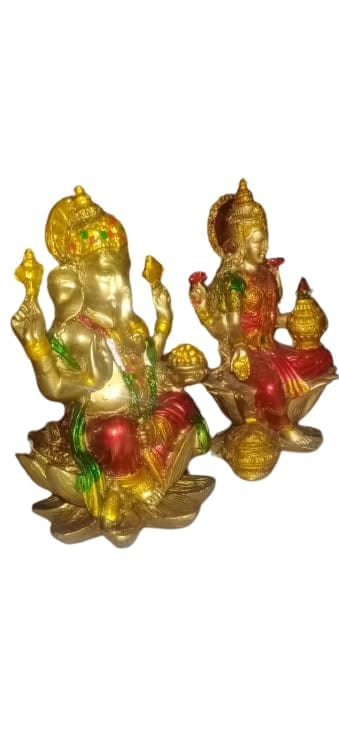 Idol 7-Inch Cold Cast Bronze Lakshmi Ganesha Murti Set of 2 for Home Puja and Gifting.