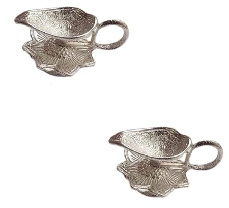 Oxidized Metal Antique Silver Plated Chirag Diya Pair, Dimensions 4 X 3 Inches.