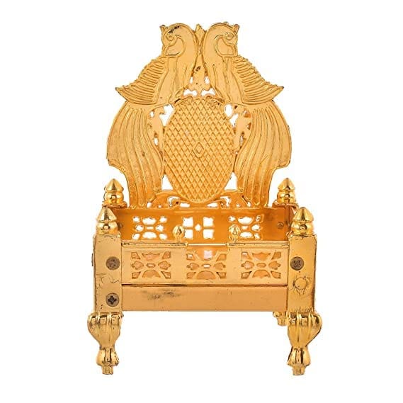 Metal God Ladoo Gopal Singhasan for Pooja Mandir,Puja Singhashan for god Golden Color (11Cm x 14Cm).