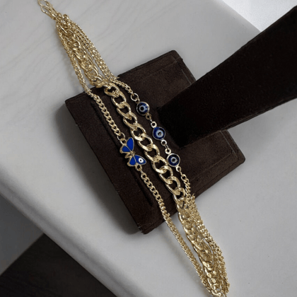 3-Line Butterfly Evil Eye Cuban Link Bracelet - Protection & Style- By AMIT CHAUHAN AND SONS