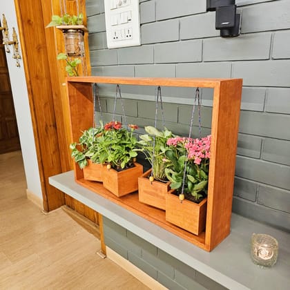 BARISH - Planter Table Top (4 Hanging) I Table Top Planter for Indoor & Outdoor Decoration | Handcrafted Planter Basket with 4 Hanging Pot I 20" x 3" x 4.5" Inches