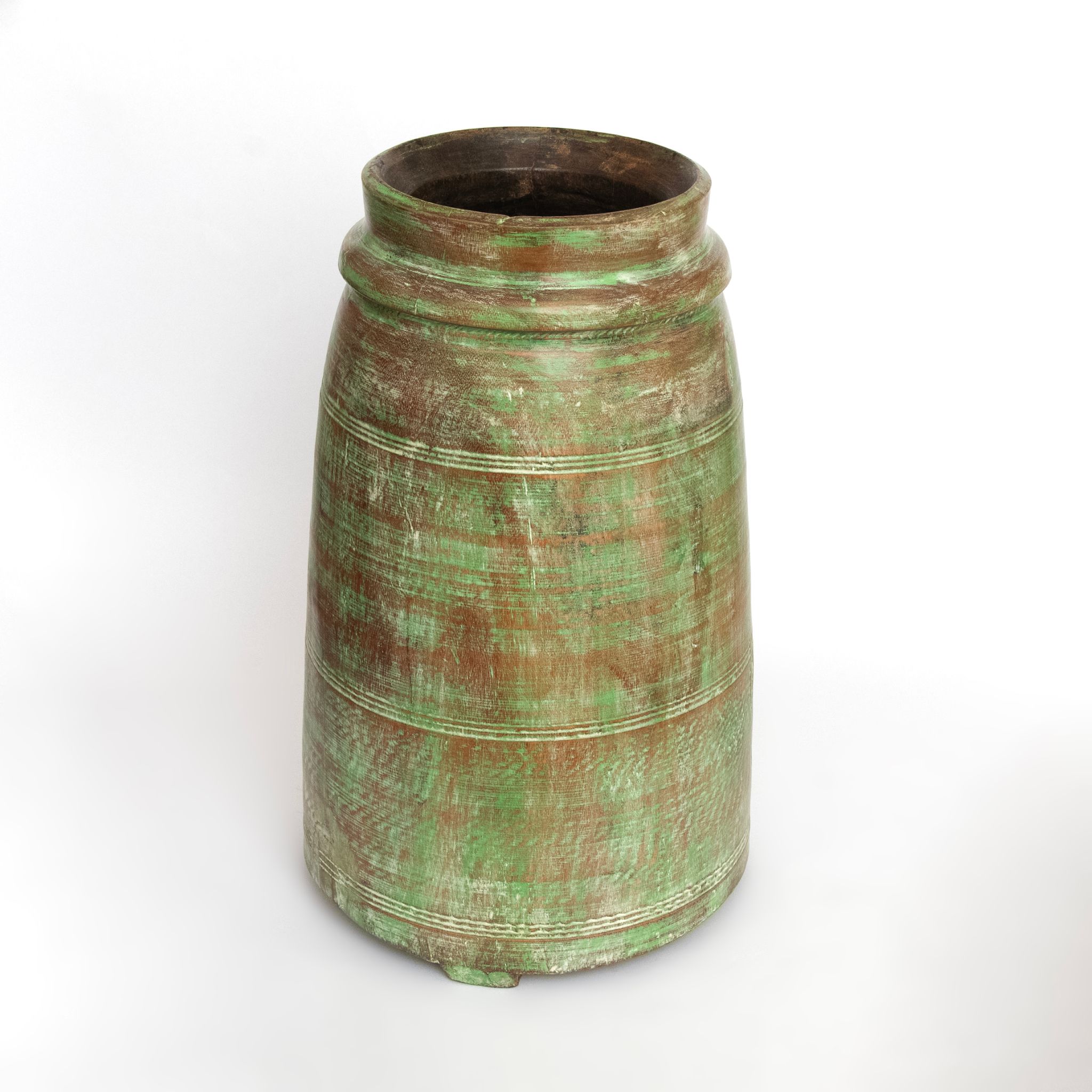 Wooden Indian Himachal Pot/Floor Pots – Nepalese Jug, Authentic Jug Mana Nepalese Tribal Ghee Pot (Rustic Green)