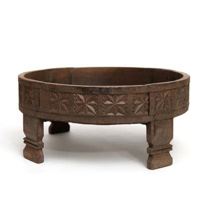 Wooden Carved Round Chakki Table, Coffee Table/Centre Table/Planter Table /Side table perfect for keeping books /candles/vases